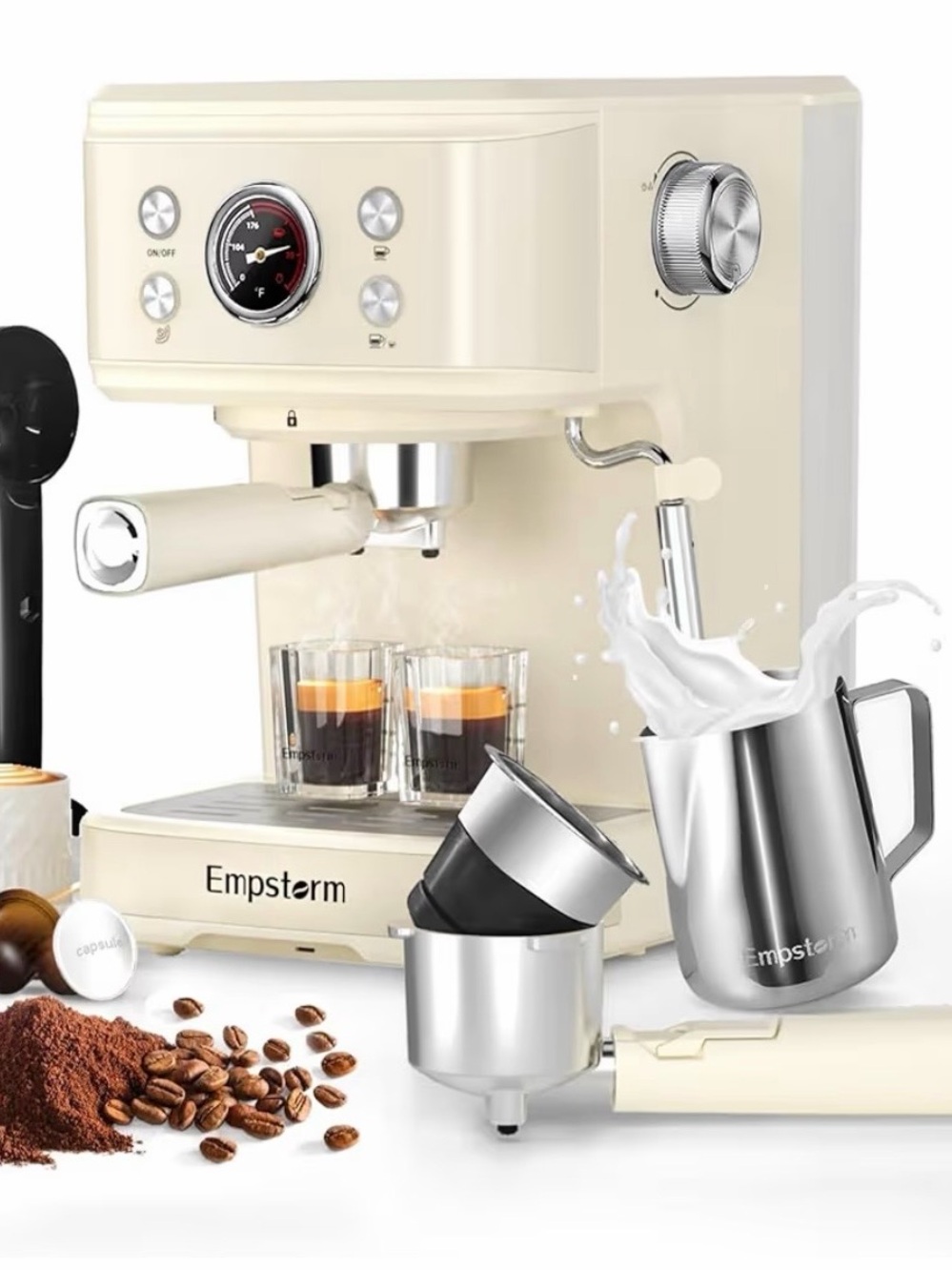 Storm Cream Espresso Machine with Milk Frother